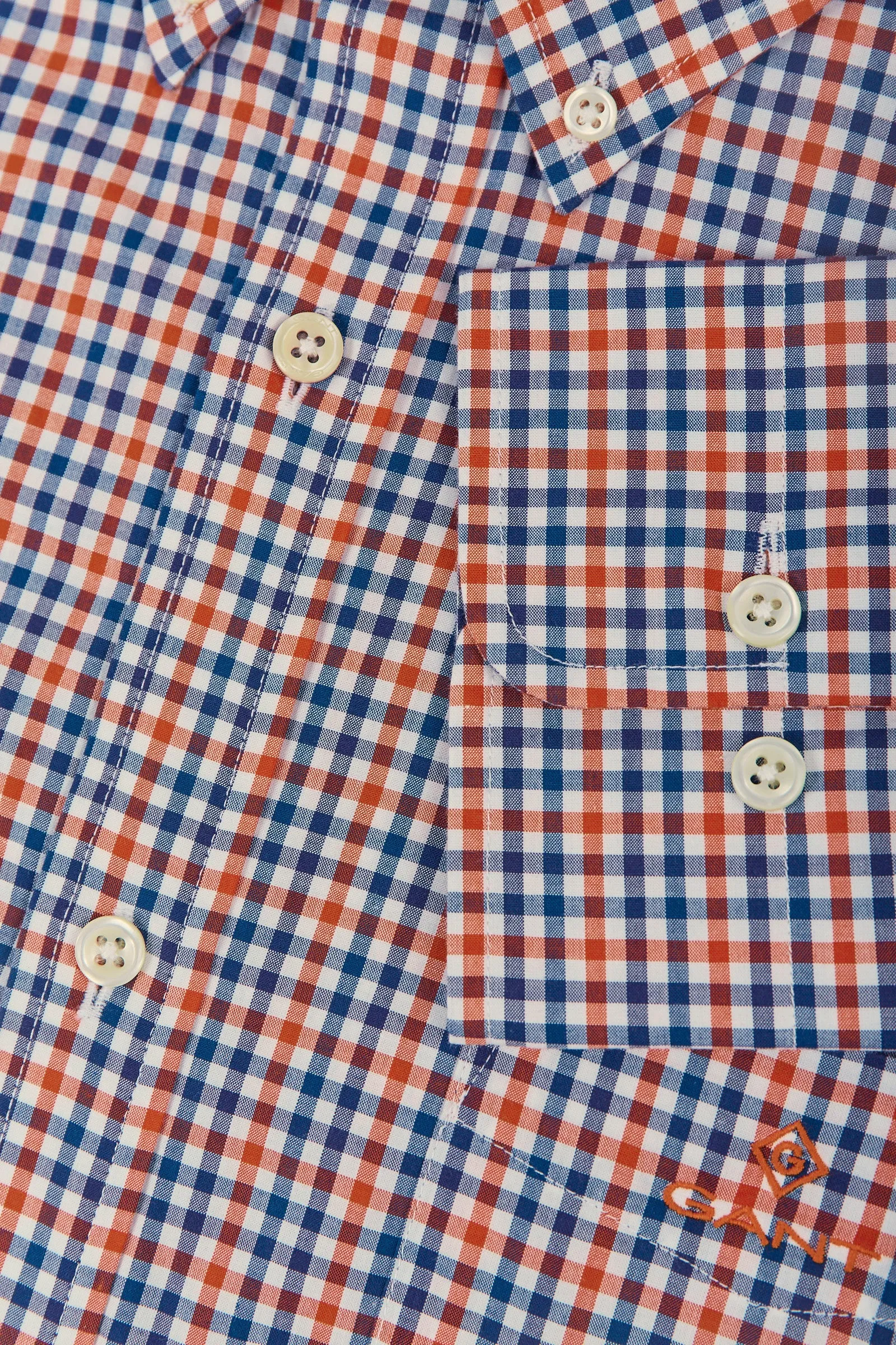 3 Colour Gingham Shirt - College Blue | Pumpkin Orange