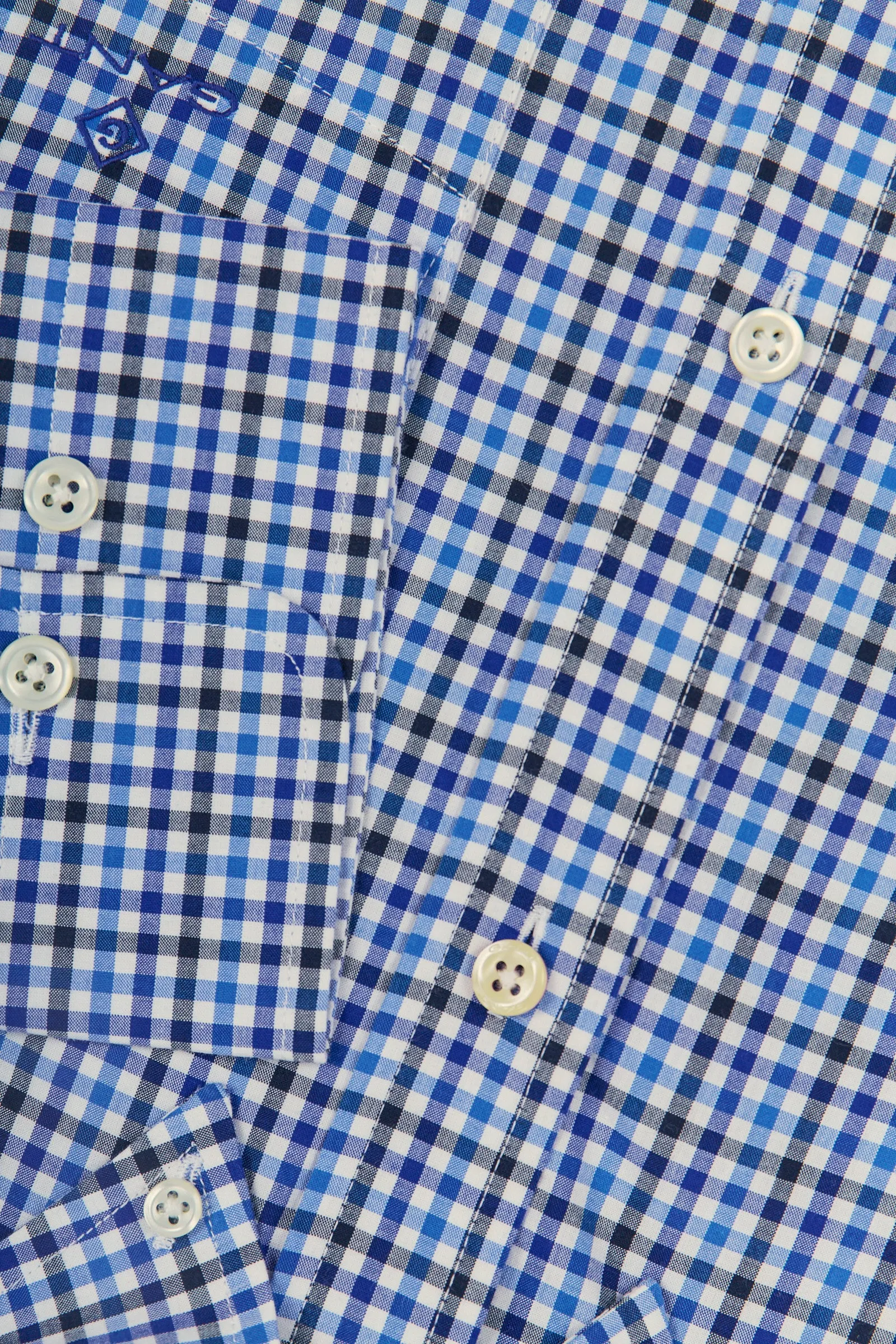 3 Colour Gingham Shirt - College Blue | Pumpkin Orange