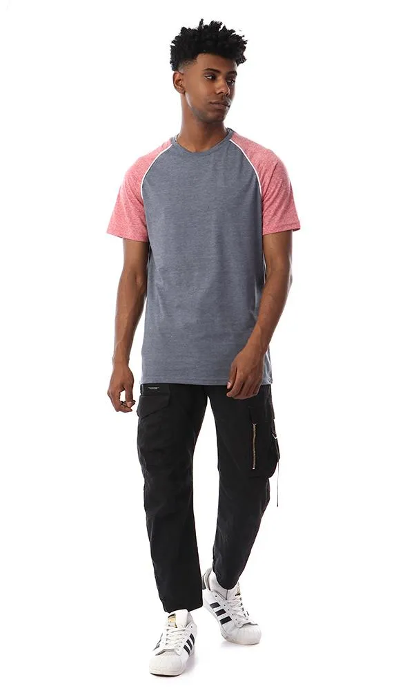 57213 Bi-Tone Round Collar T-Shirt - Heather Grey & Heather Red