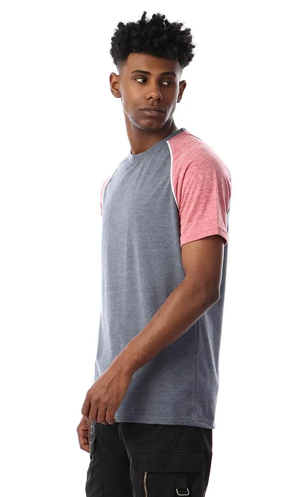 57213 Bi-Tone Round Collar T-Shirt - Heather Grey & Heather Red