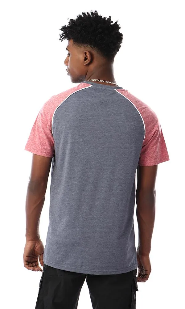 57213 Bi-Tone Round Collar T-Shirt - Heather Grey & Heather Red