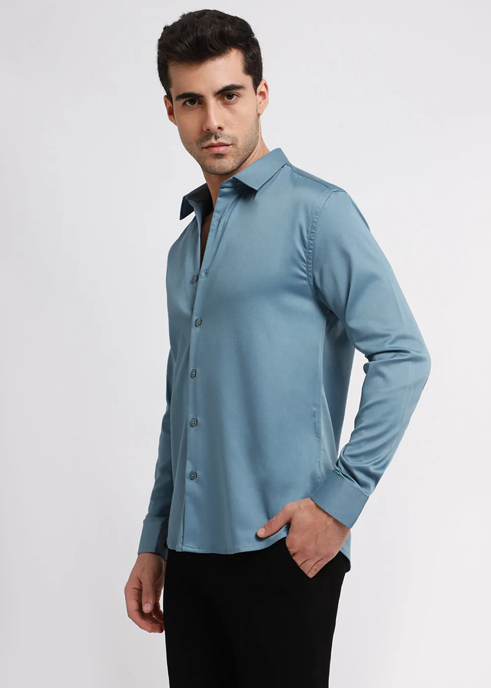 Aegean Blue Satin Shirt