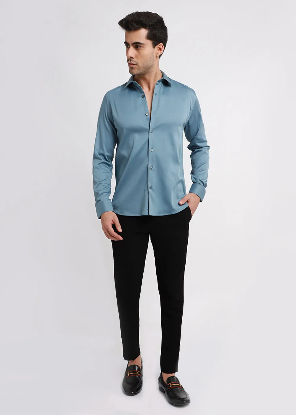 Aegean Blue Satin Shirt