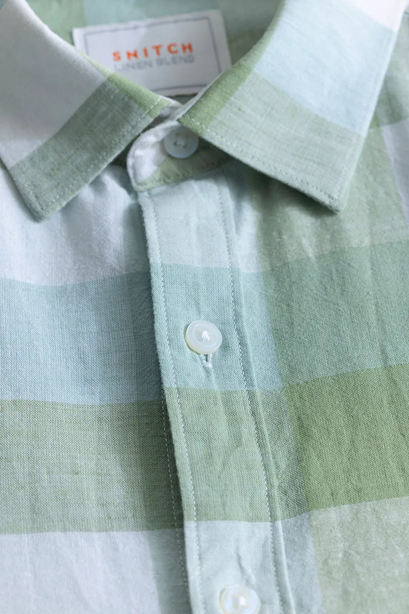 Alessia Light Green Checks Linen Blend Shirt