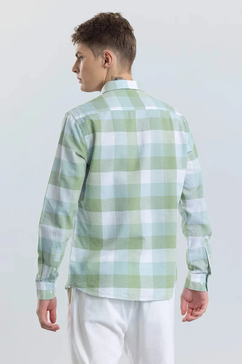 Alessia Light Green Checks Linen Blend Shirt