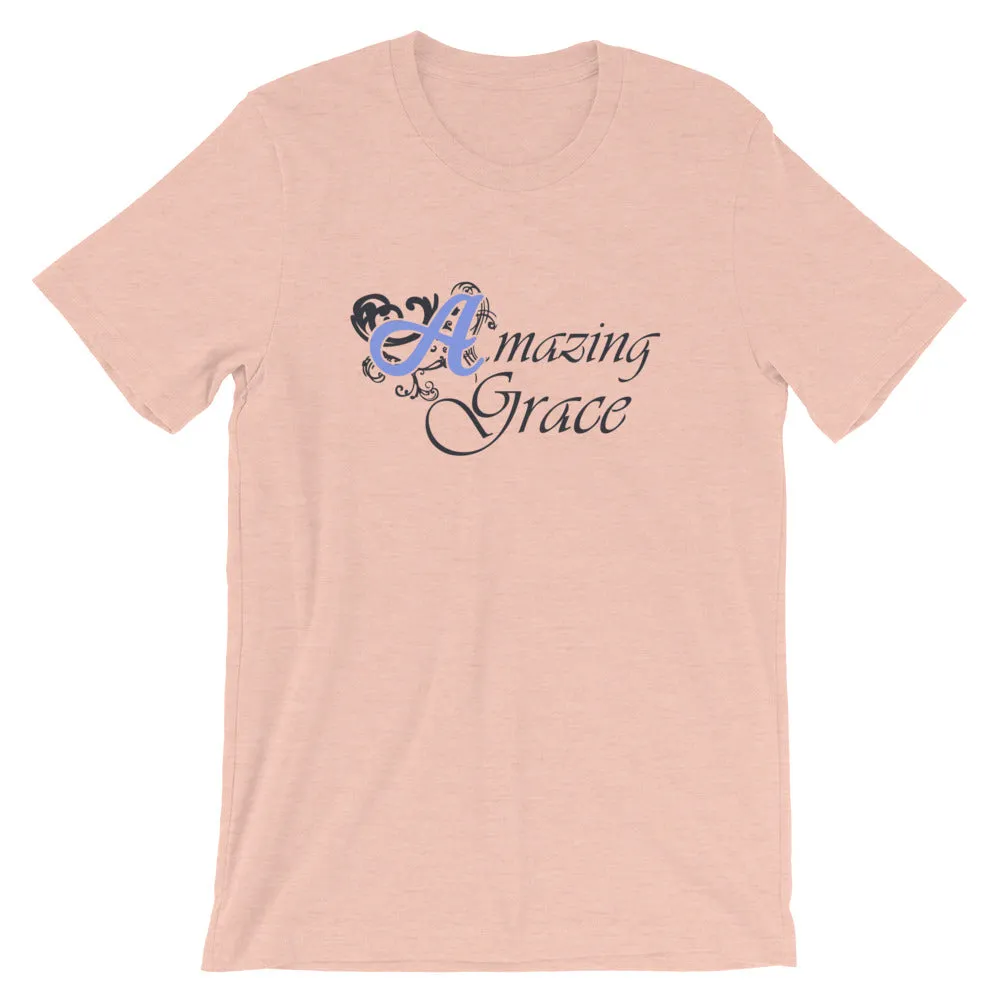 Amazing Grace Blue Font Cotton T-Shirt