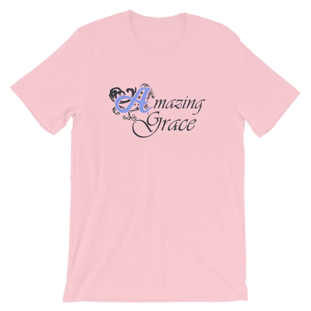 Amazing Grace Blue Font Cotton T-Shirt