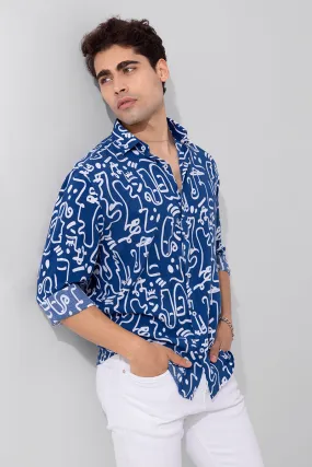 Arabic Doodle Blue Shirt