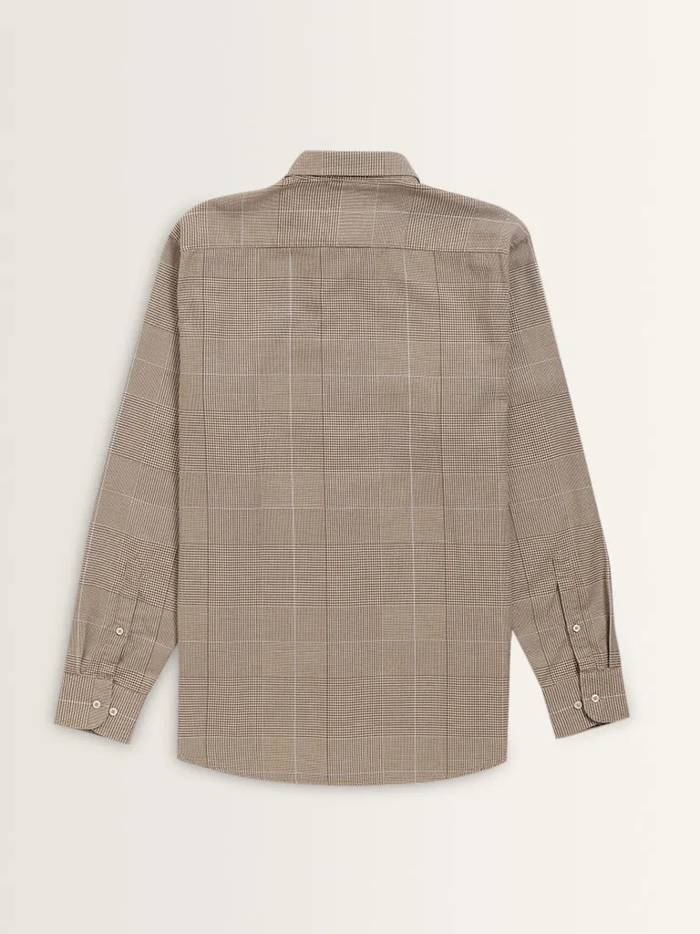 Ascot Brown Checkered Relaxed-Fit Cotton Shirt