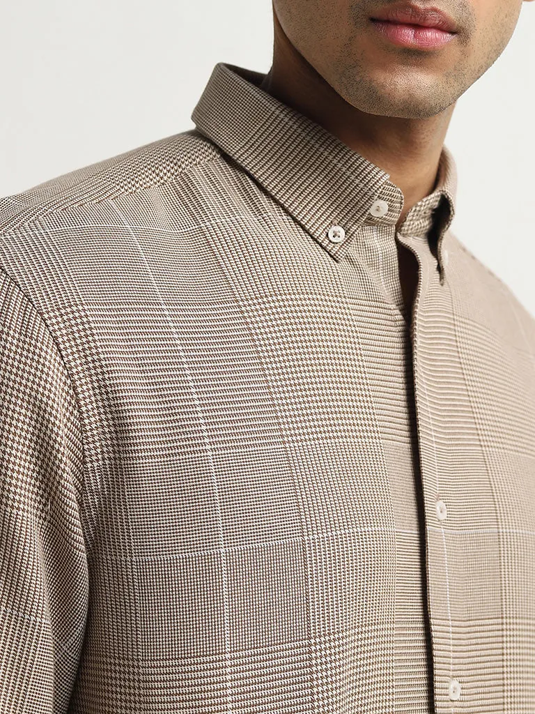 Ascot Brown Checkered Relaxed-Fit Cotton Shirt