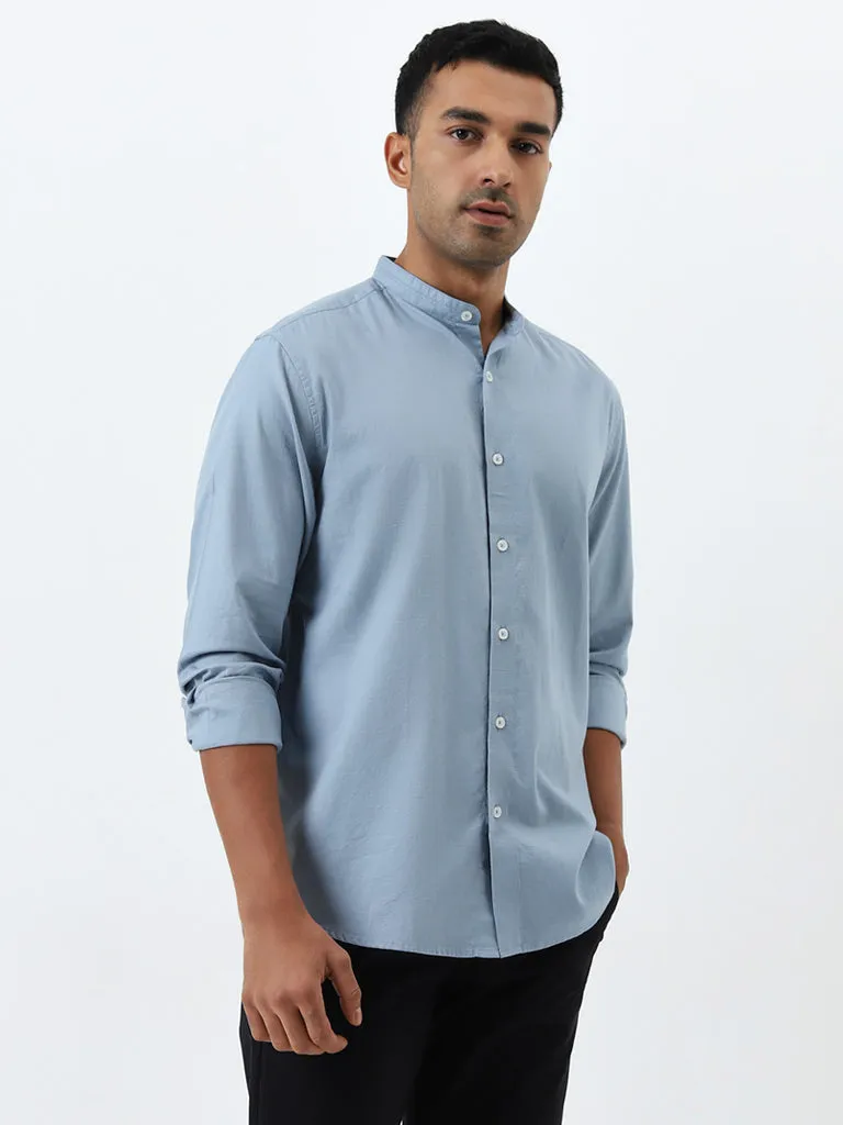 Ascot Dusty Blue Solid Relaxed-Fit Cotton Shirt