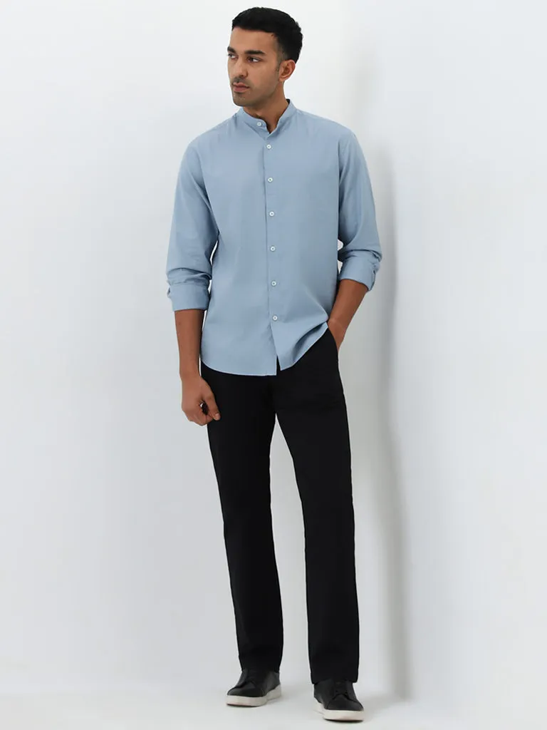 Ascot Dusty Blue Solid Relaxed-Fit Cotton Shirt