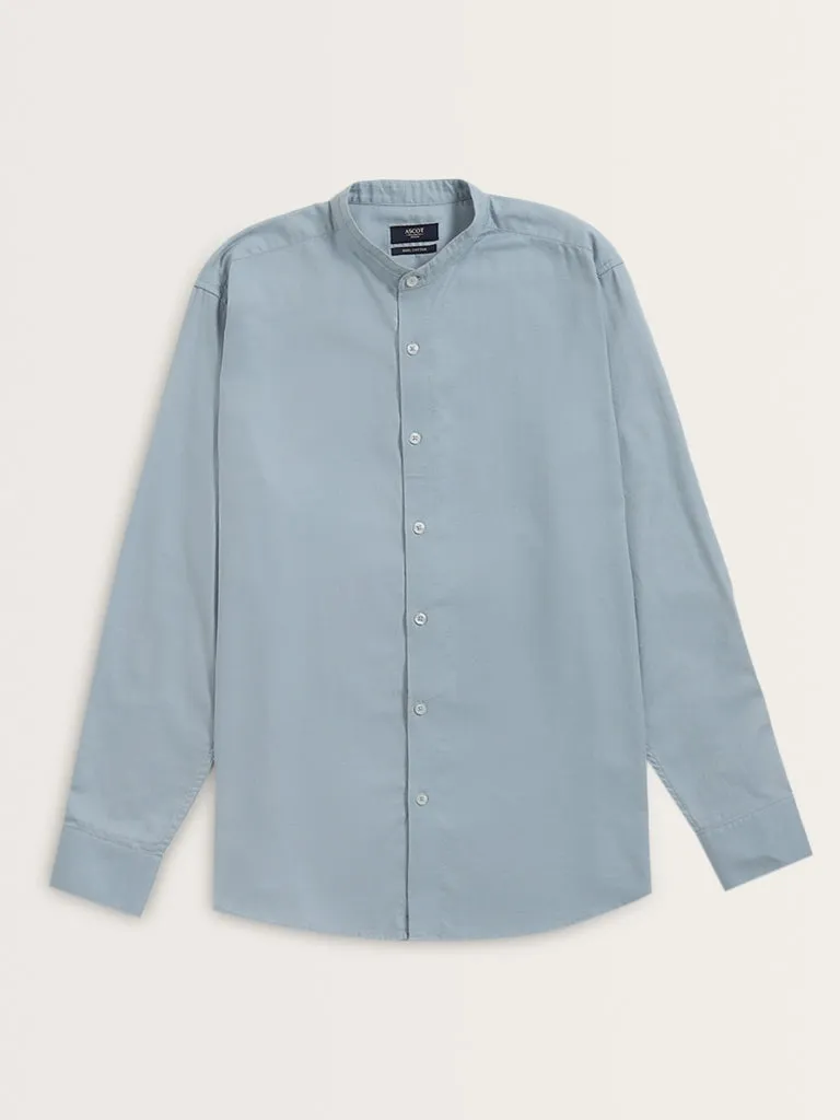 Ascot Dusty Blue Solid Relaxed-Fit Cotton Shirt