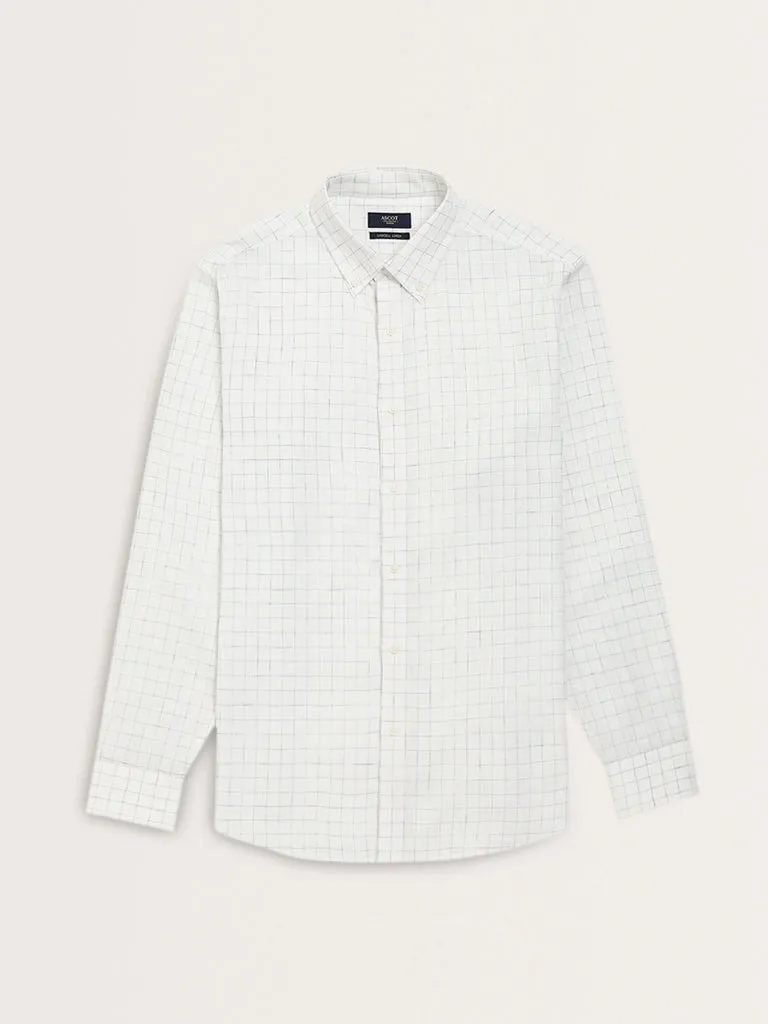 Ascot White Checkered Design Relaxed-Fit Cotton Shirt