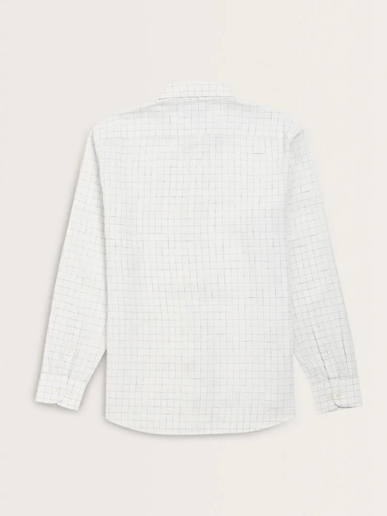 Ascot White Checkered Design Relaxed-Fit Cotton Shirt