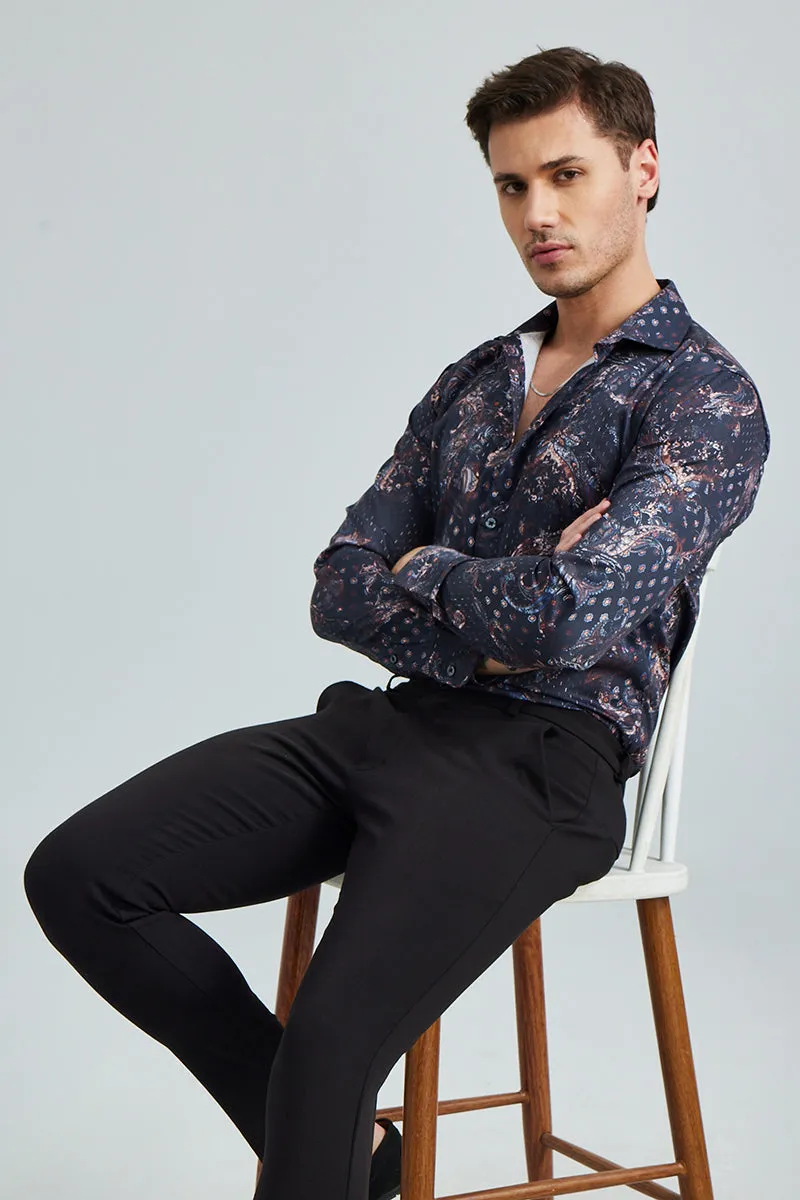 Asian Paisley Blue Shirt