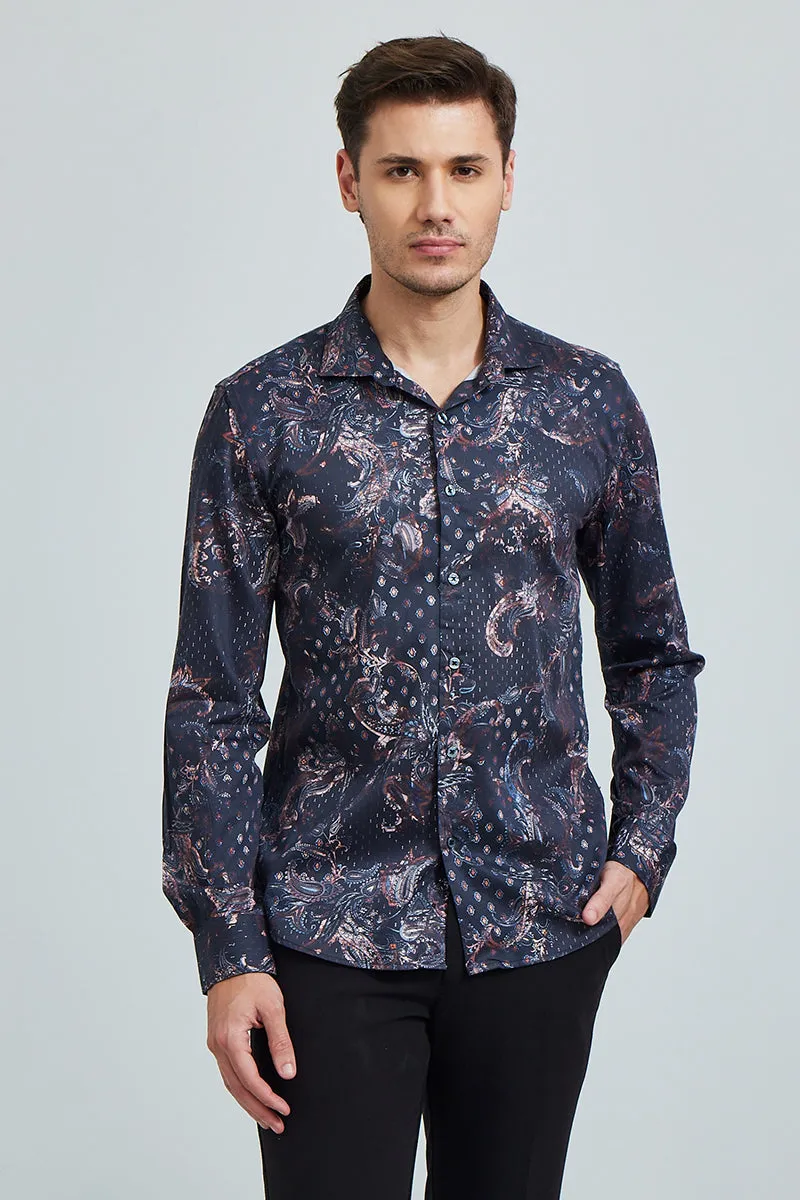 Asian Paisley Blue Shirt