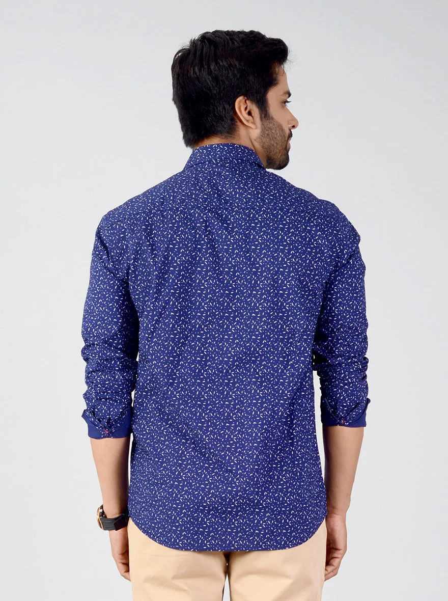 Aura Blue Printed Smart Fit Casual Shirt | Greenfibre