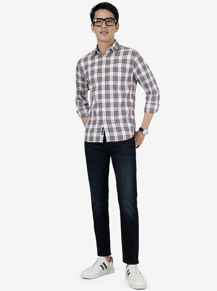 Aurora Red Checked Slim Fit Casual Shirt | Greenfibre