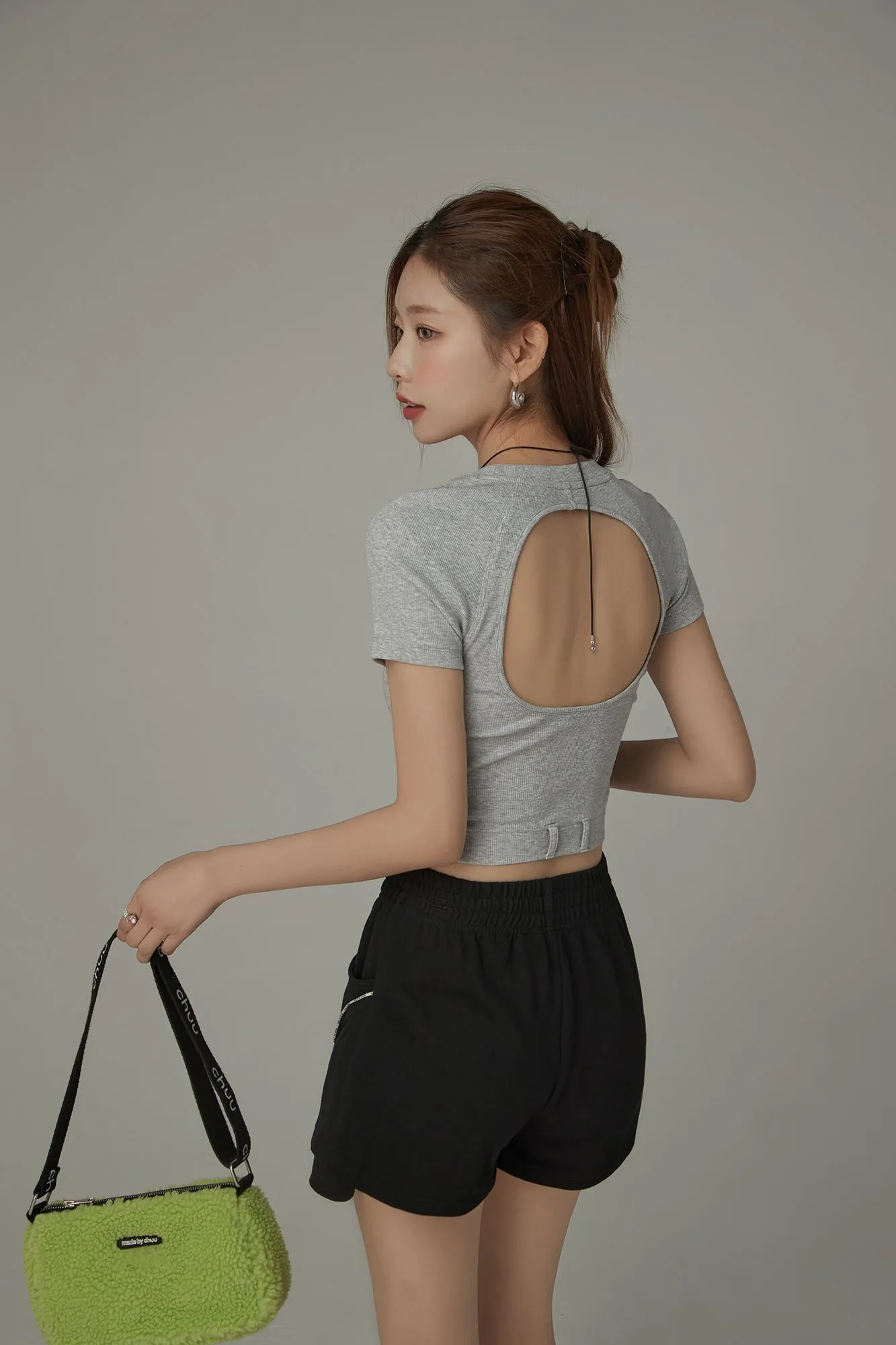 Back Cut Out Slim Crop Daily T-Shirt