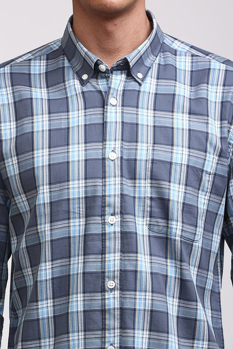 Basic Checks Steel Blue Shirt