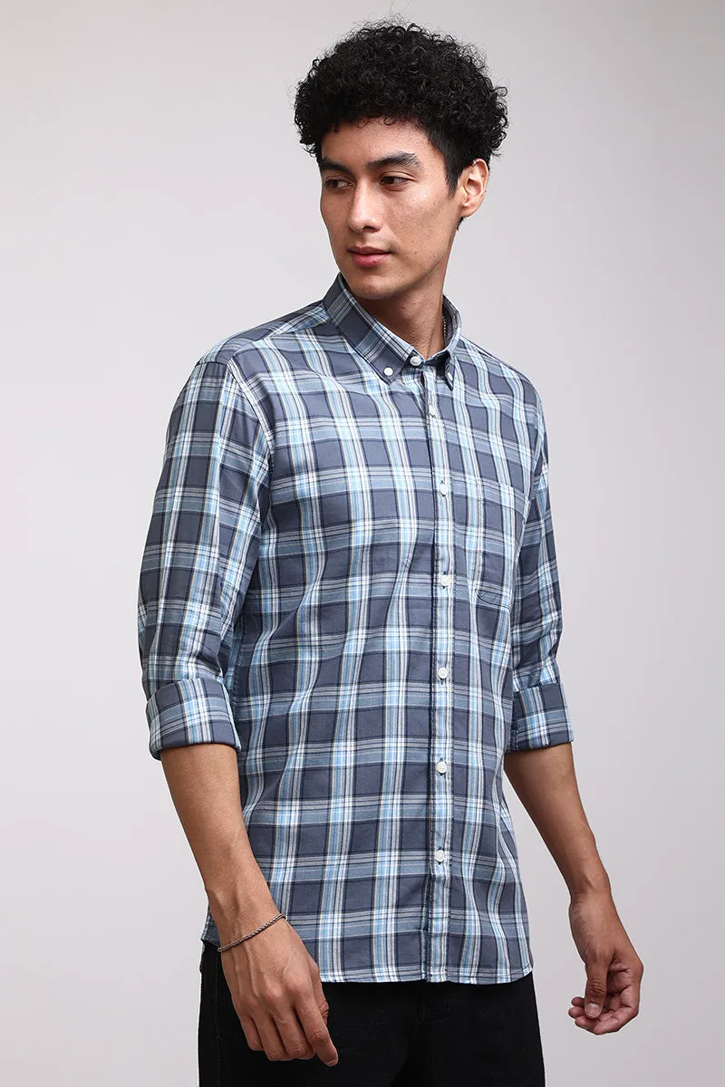 Basic Checks Steel Blue Shirt