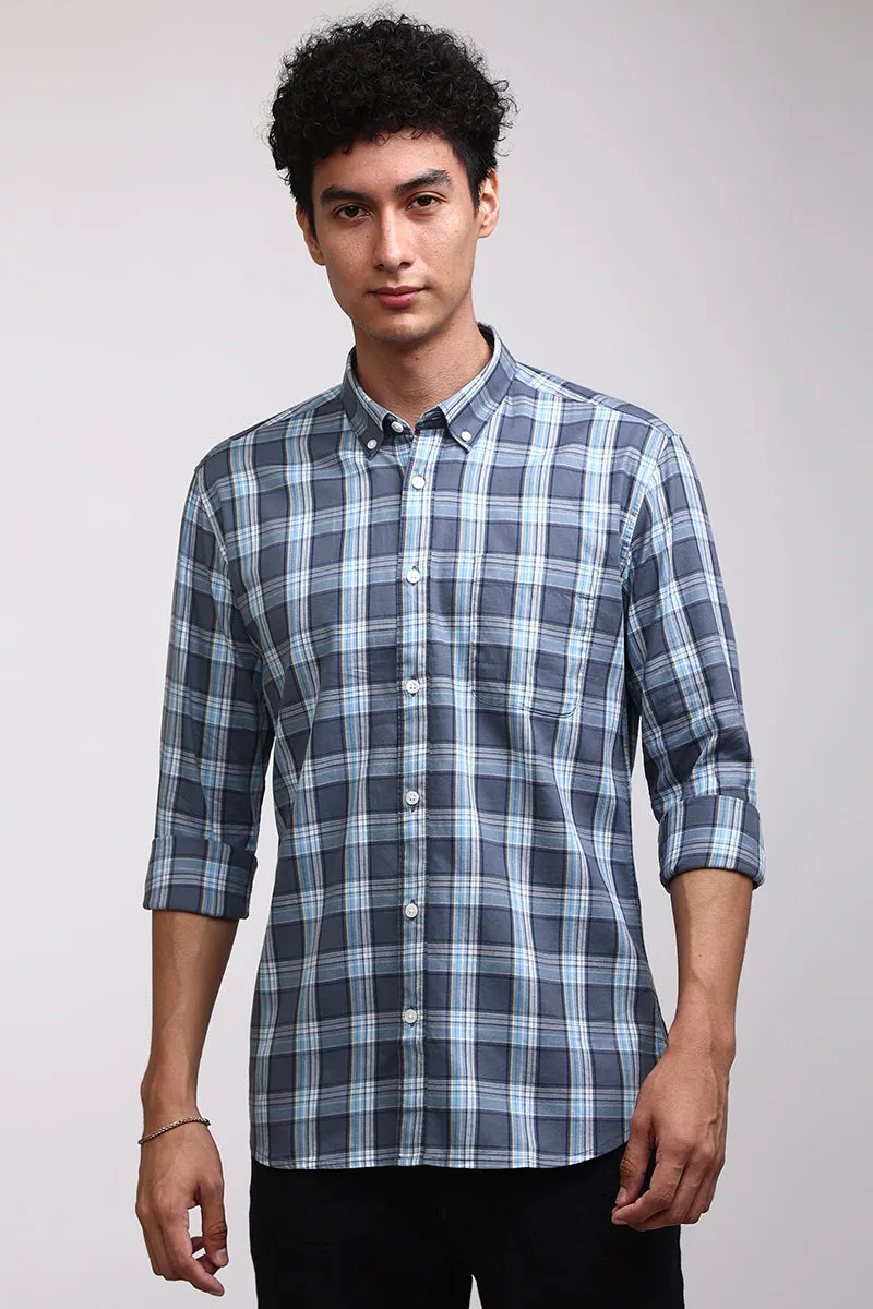 Basic Checks Steel Blue Shirt