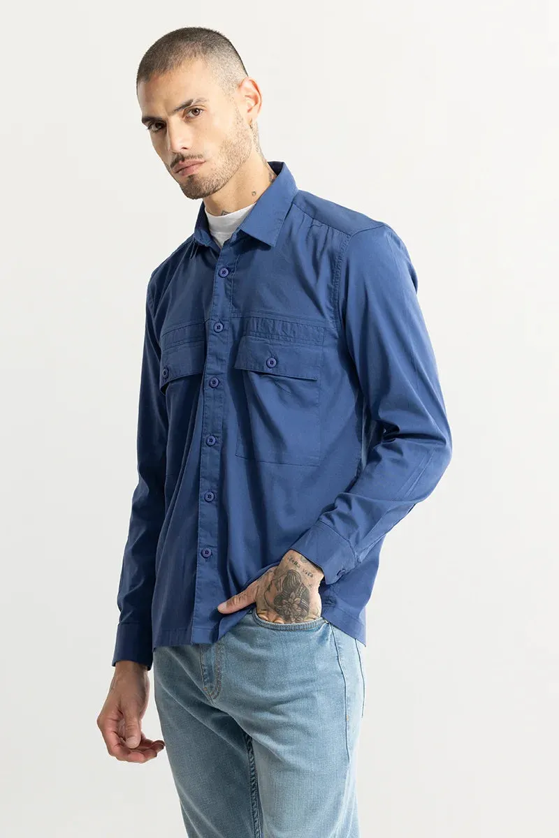 Basic Double Pocket Blue Shirt