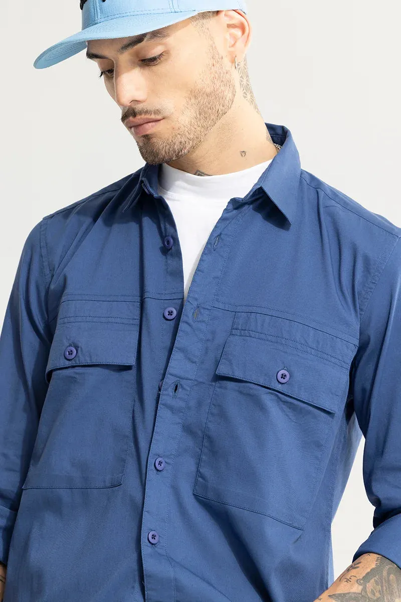 Basic Double Pocket Blue Shirt