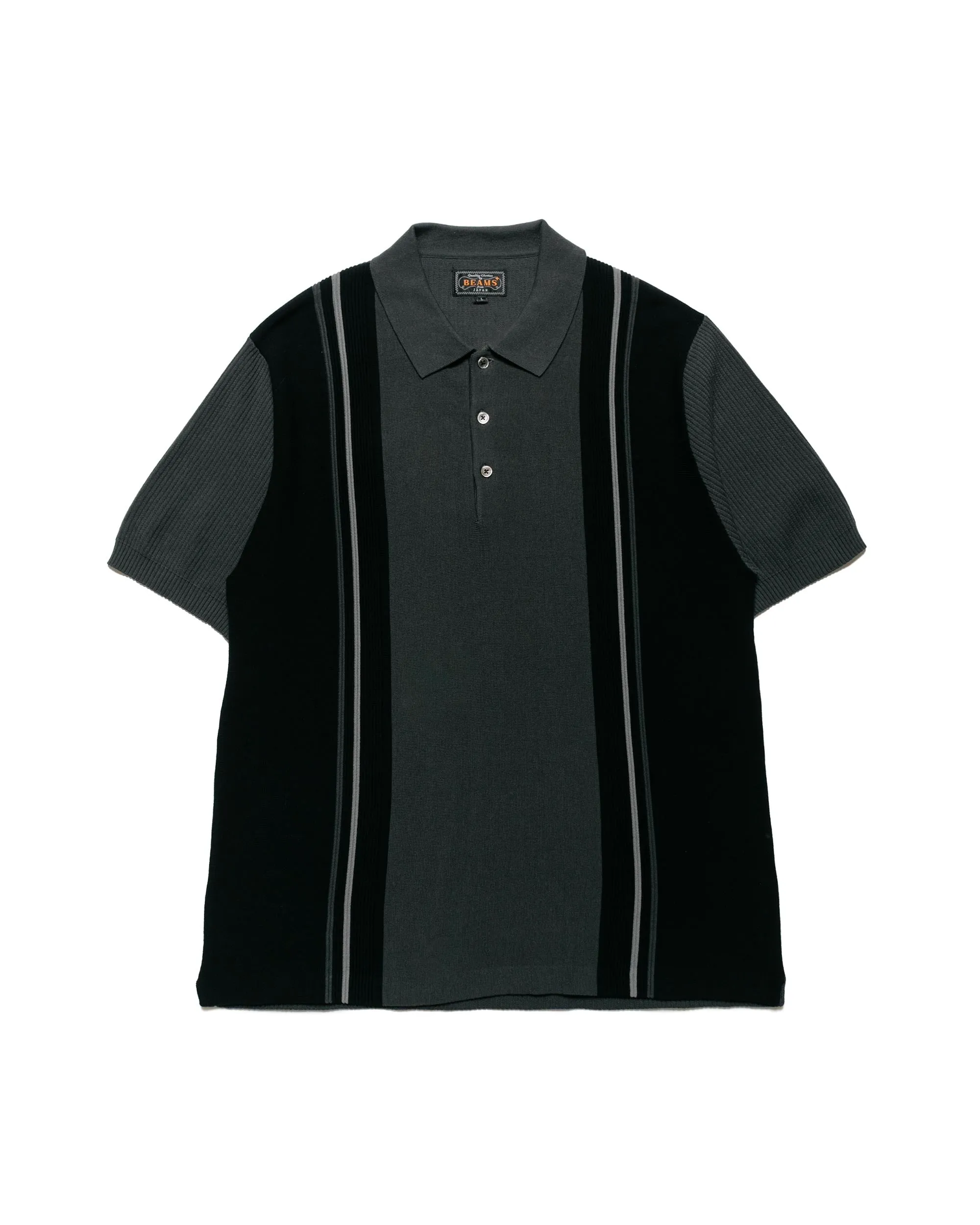 Beams Plus Knit Polo Stripe Black