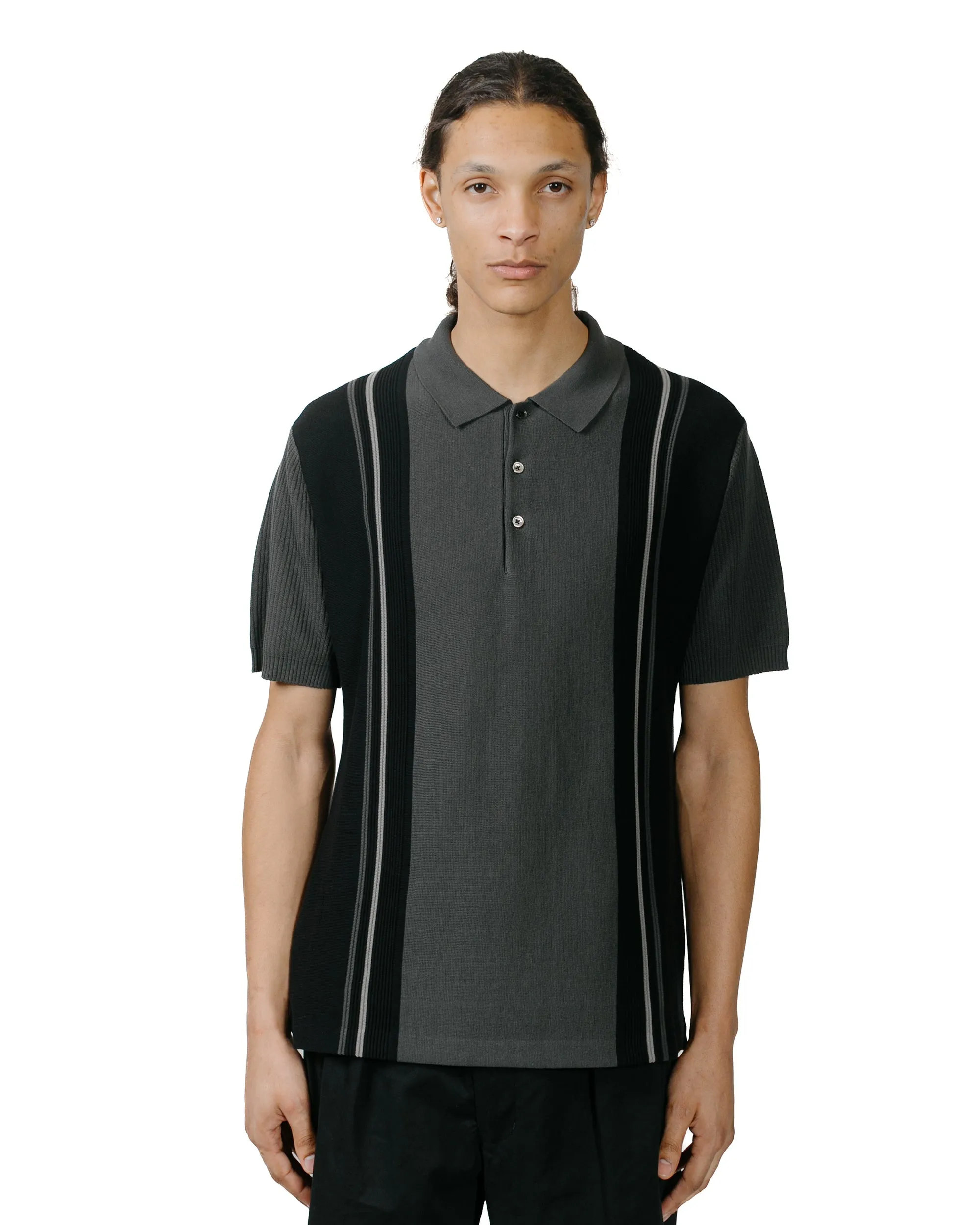 Beams Plus Knit Polo Stripe Black