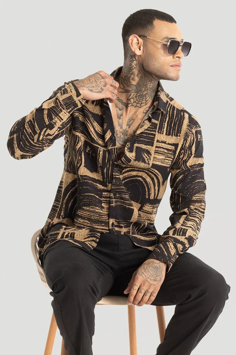 Beige Abstract Slim Fit Shirt