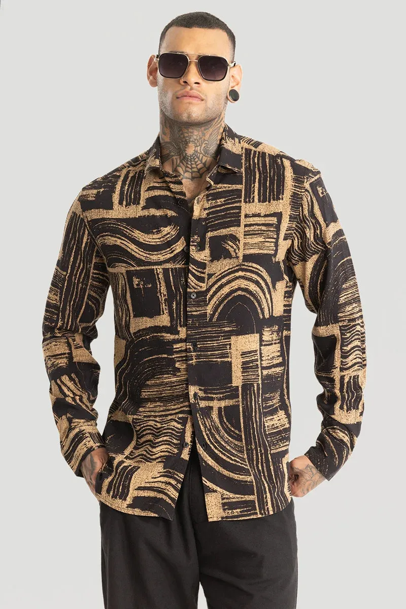 Beige Abstract Slim Fit Shirt