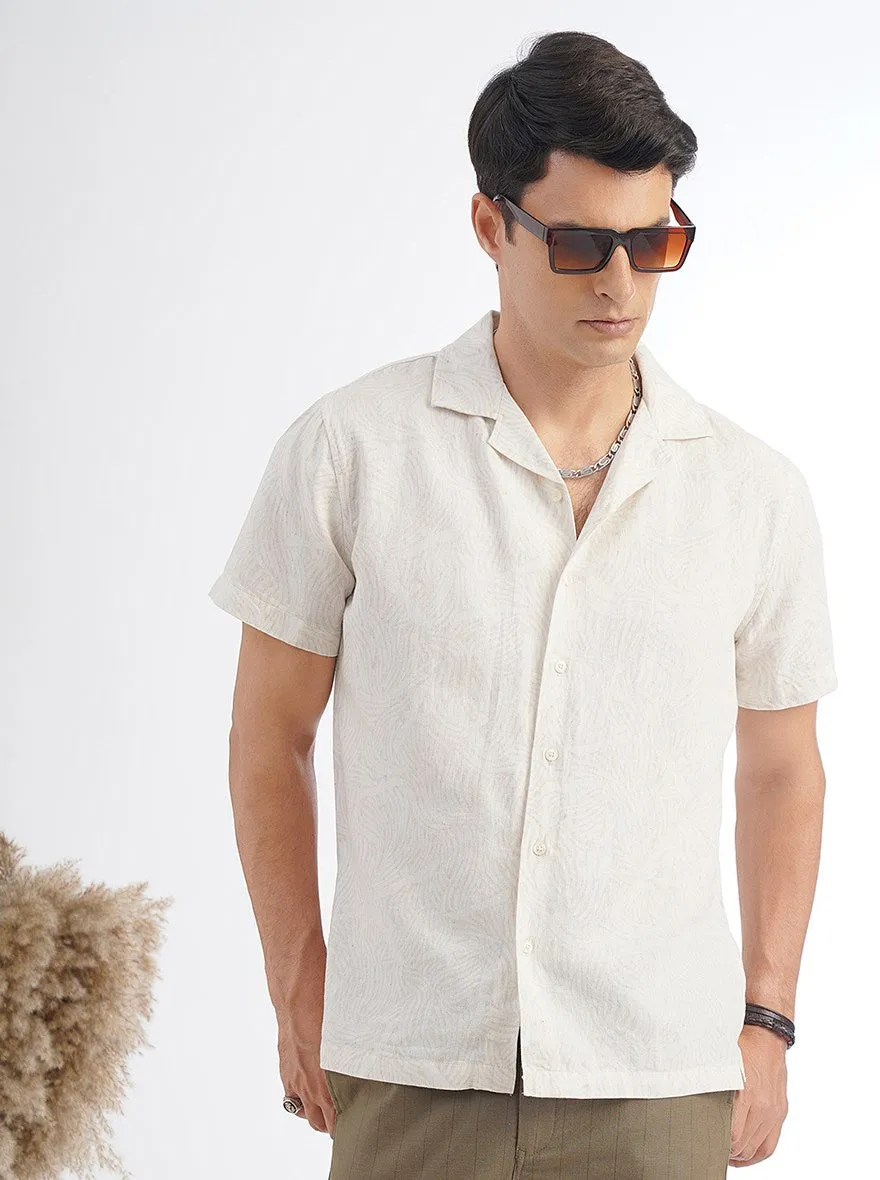 Beige Printed Slim Fit Casual Shirt | JadeBlue