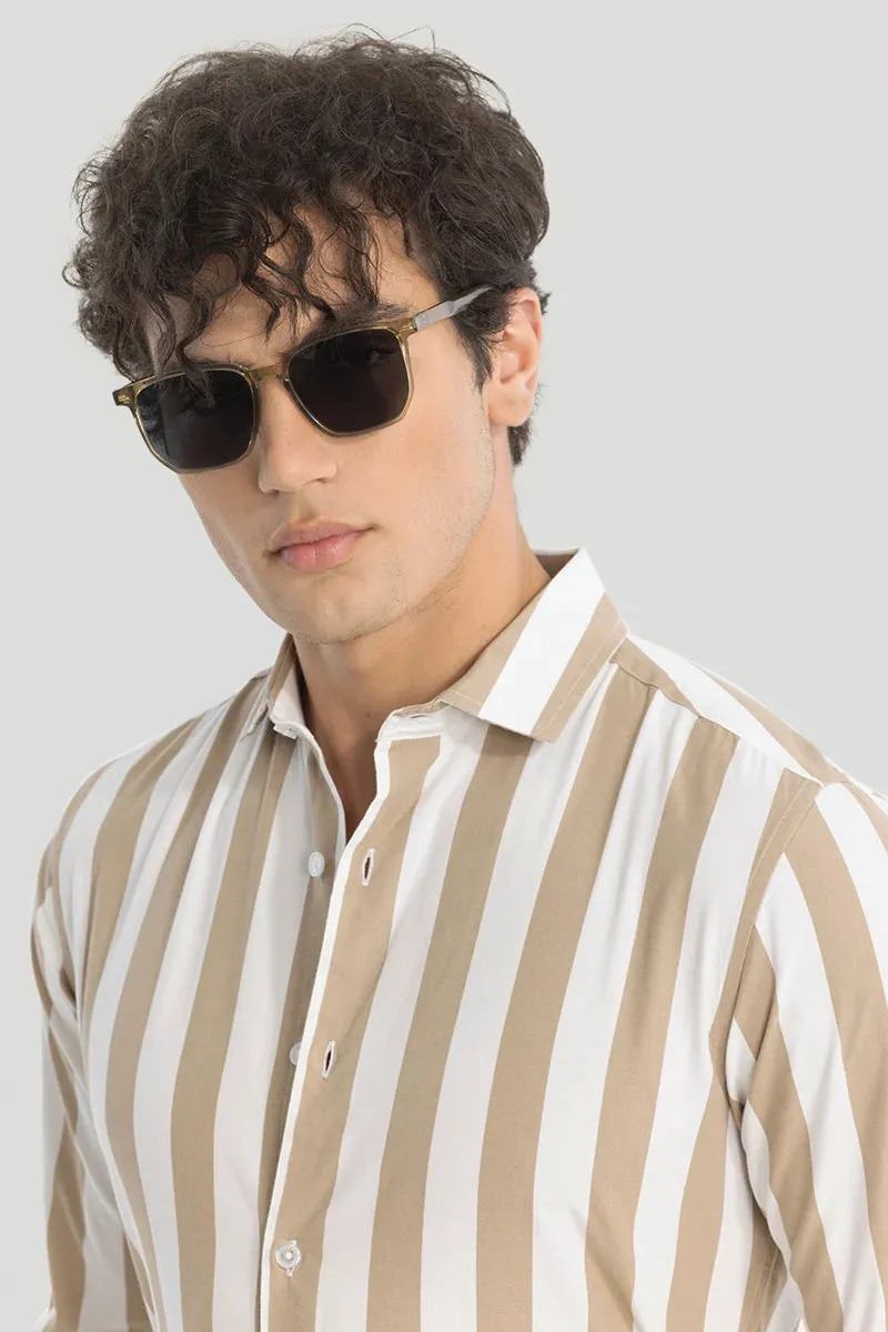 Beige Slim Fit Stripes Shirt