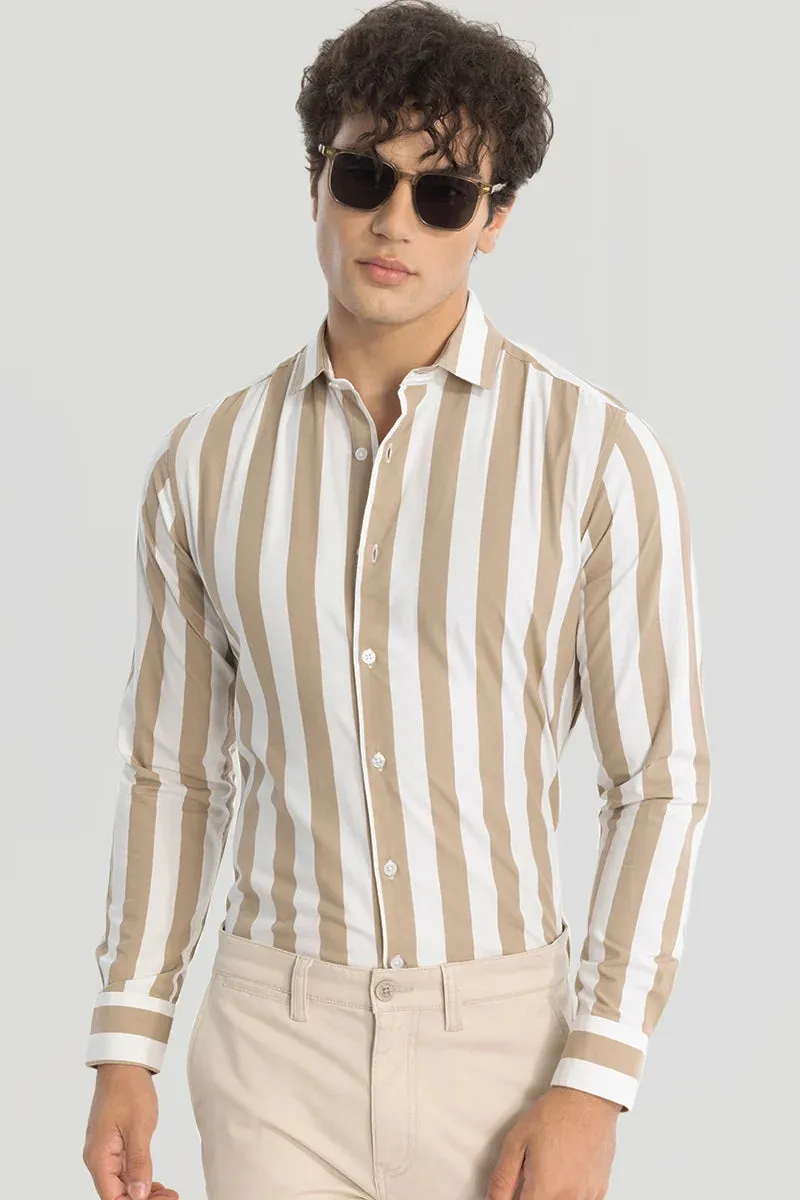 Beige Slim Fit Stripes Shirt