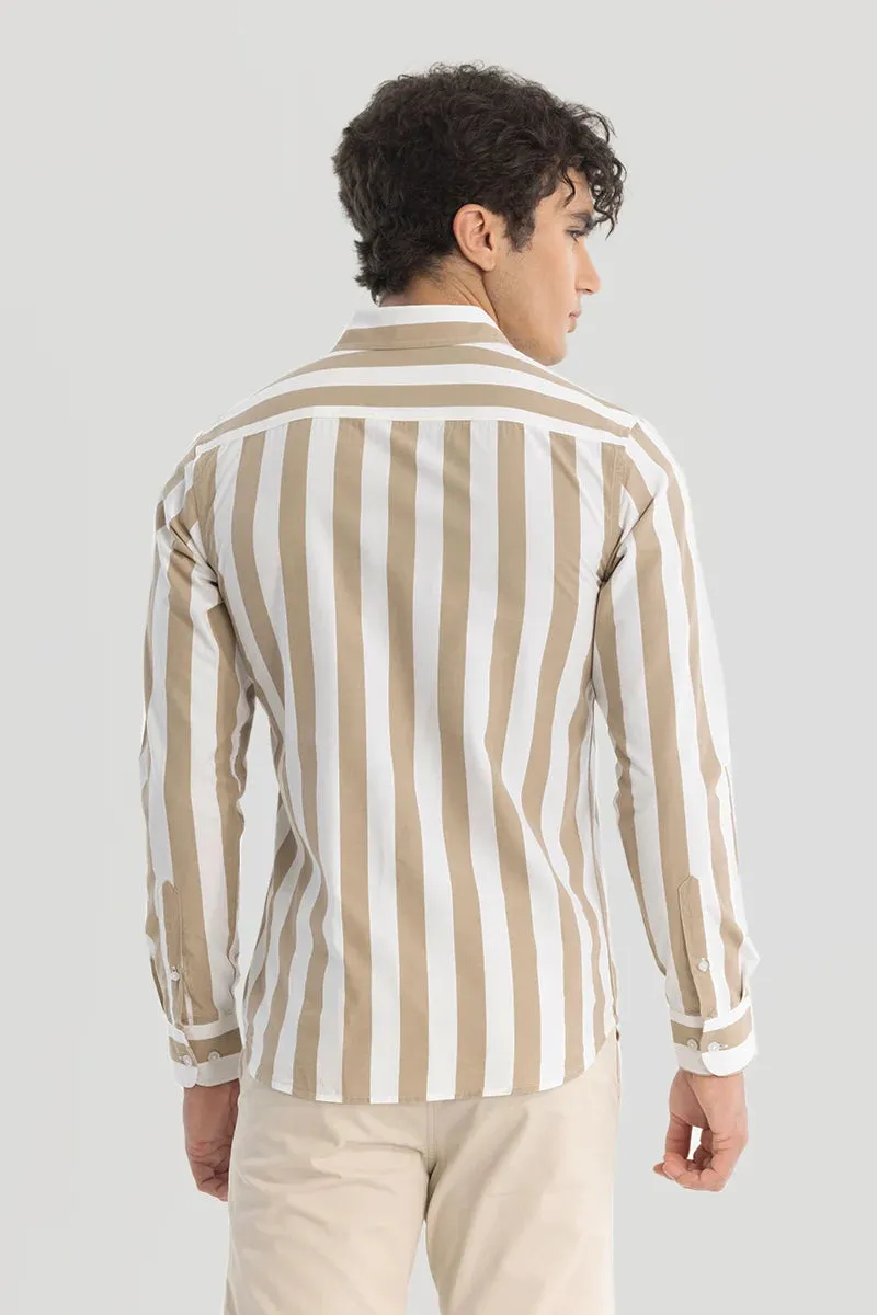 Beige Slim Fit Stripes Shirt