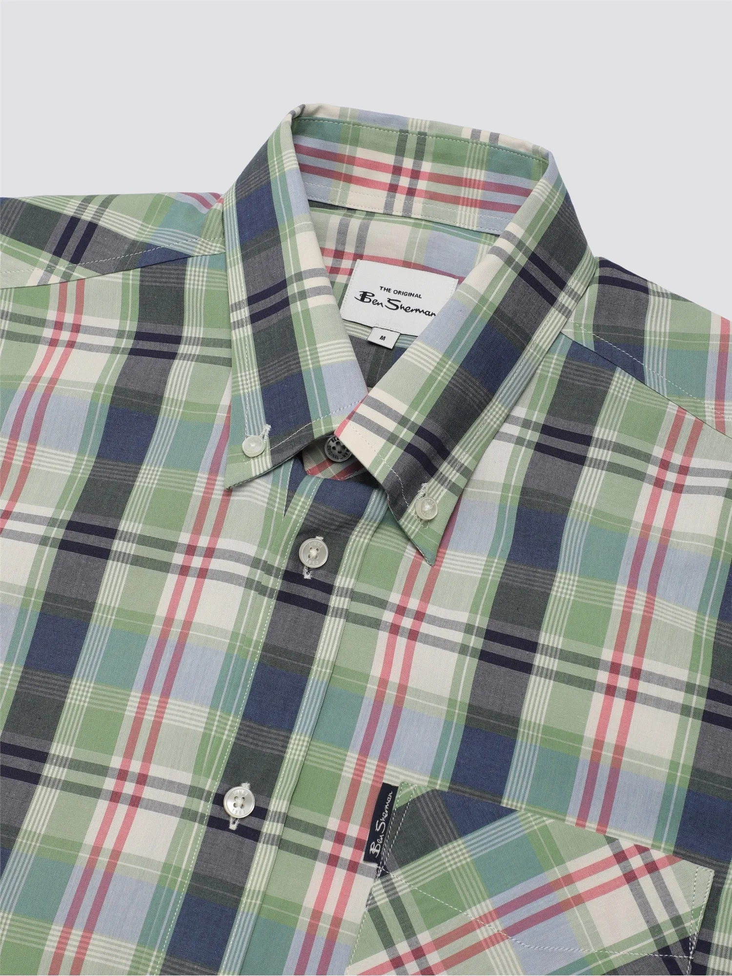 Ben Sherman Men's Over Check Shirt, Short Sleeved, Button-Down Collar