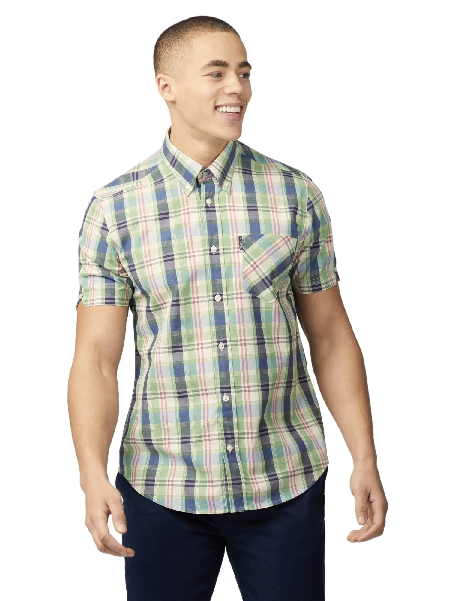 Ben Sherman Men's Over Check Shirt, Short Sleeved, Button-Down Collar