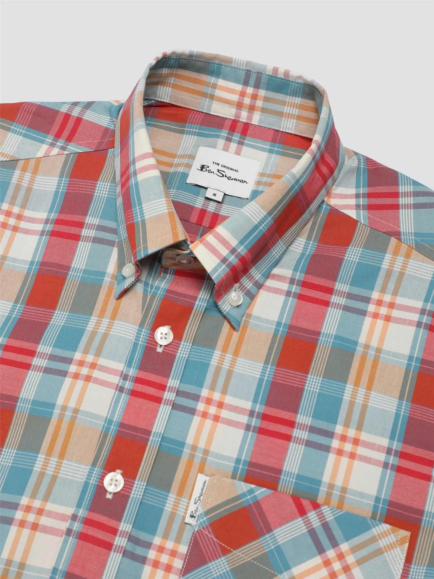 Ben Sherman Men's Over Check Shirt, Short Sleeved, Button-Down Collar