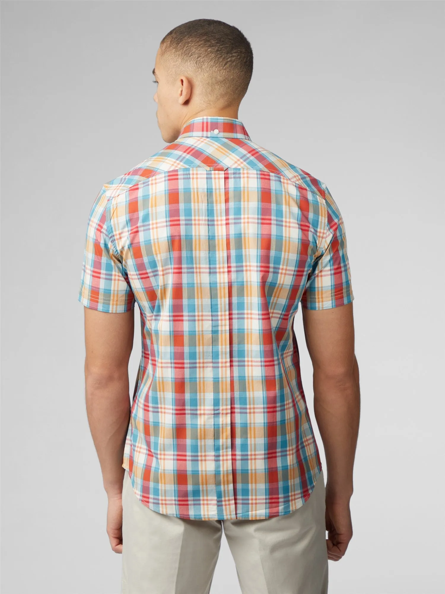 Ben Sherman Men's Over Check Shirt, Short Sleeved, Button-Down Collar