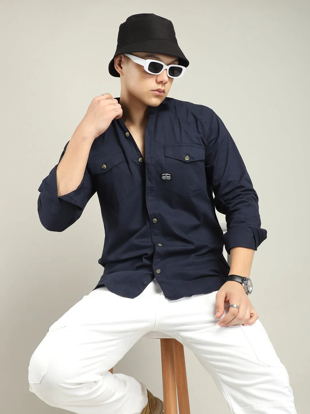 Benoit Navy Plain Shirt