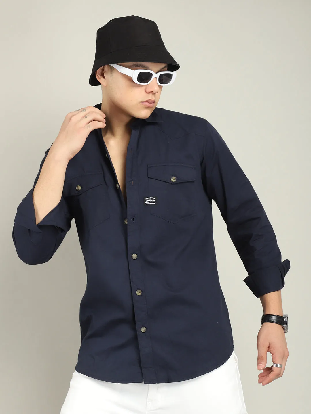 Benoit Navy Plain Shirt