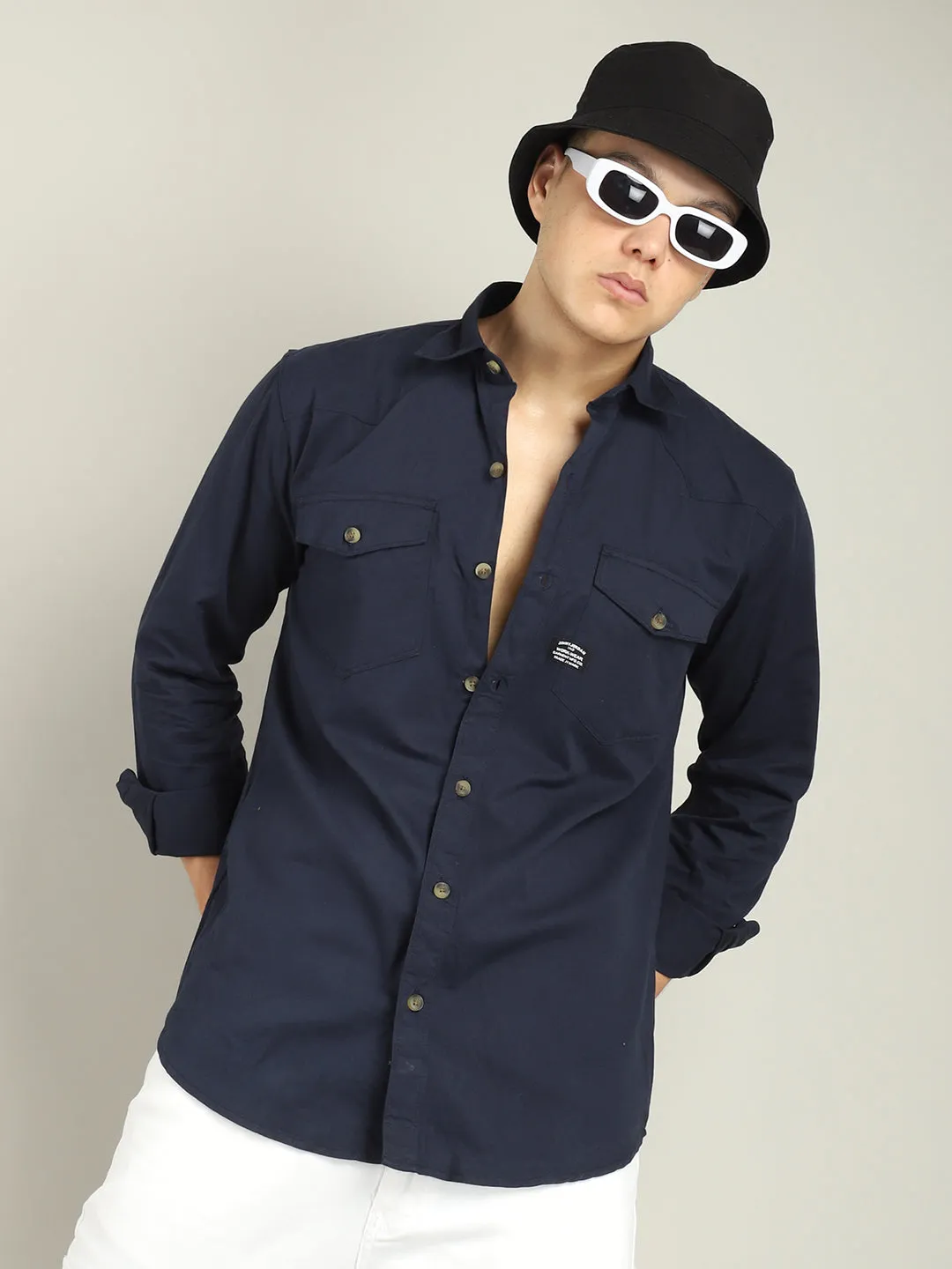 Benoit Navy Plain Shirt