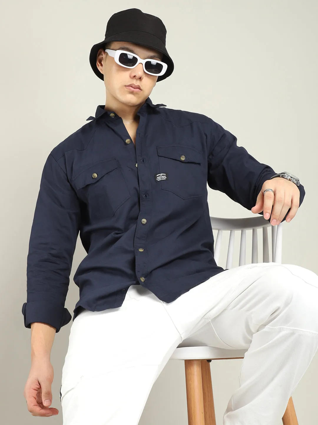 Benoit Navy Plain Shirt