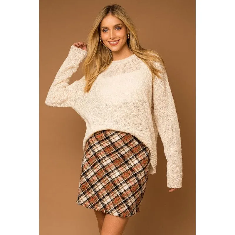 Bias Plaid Frayed Hem Mini Skirt