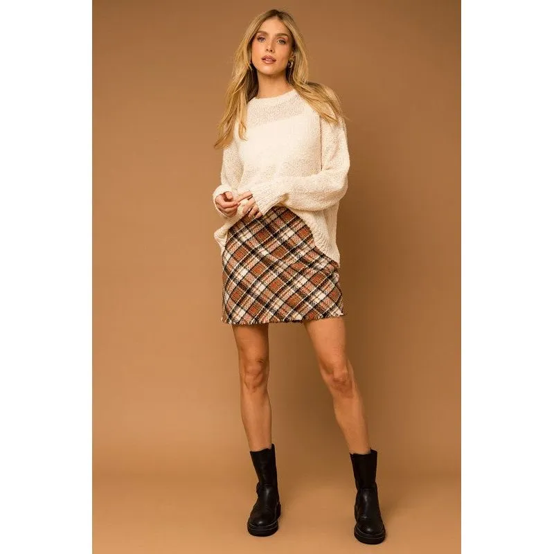 Bias Plaid Frayed Hem Mini Skirt