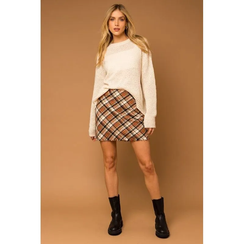 Bias Plaid Frayed Hem Mini Skirt