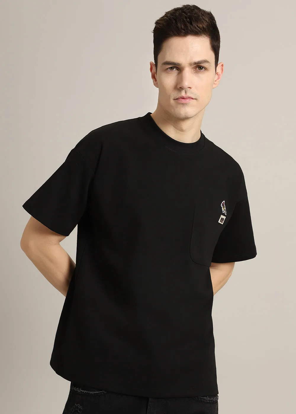 Black Applique Oversized T-Shirt