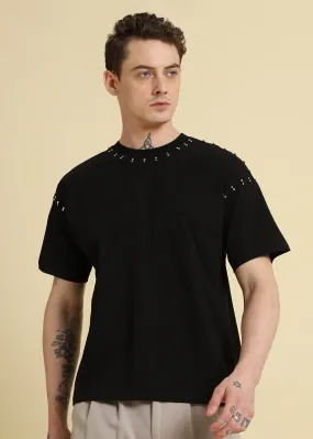 Black Embellishment Oversized T-shirt